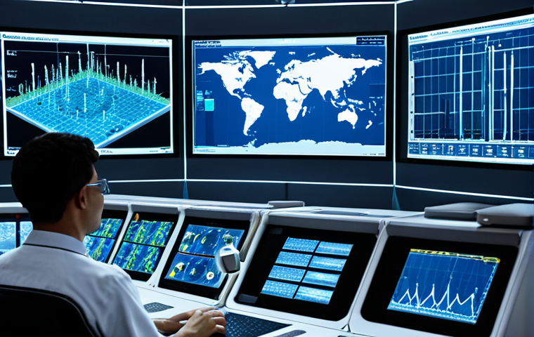**Image Prompt:** A futuristic water distribution network control room. Displays show real-time data from sensors throughout the water grid. AI algorithms analyze the information, identifying leaks and optimizing water pressure. Engineers monitor the system, ensuring efficient and sustainable water usage. Focus on modern technology and data visualization.